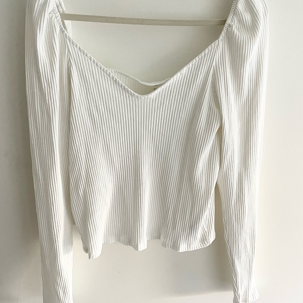 H&M White Ribbed Long Sleeve Top